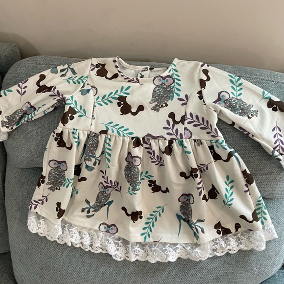 Kids Owl Print Top with Lace Trim - Picture 2 of 3
